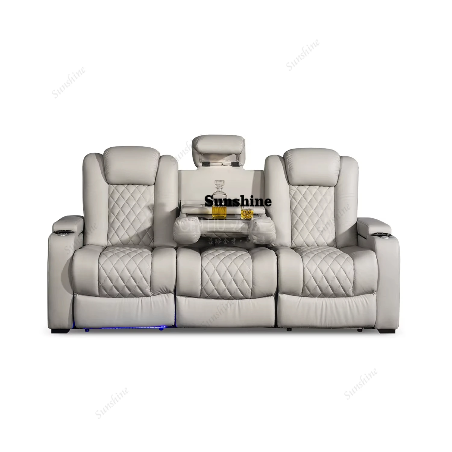 Home Cinema Interiors - أريكة سينما كهربائية بيضاء اللون بثلاثة